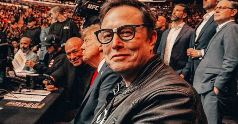 Mauricio Ruffy reacts to Elon Musk wearing Fighting Nerds glasses at UFC 309