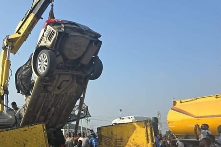 Driver Miraculously Rescued Alive As 40ft Container Falls On Toyota Camry At Mile 2