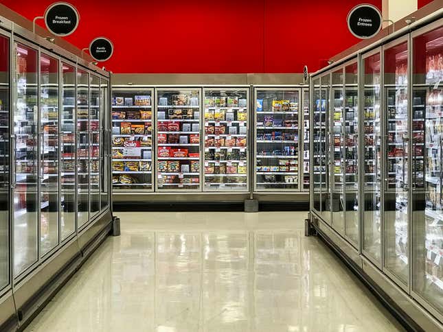 Frozen food section of a supermarket.