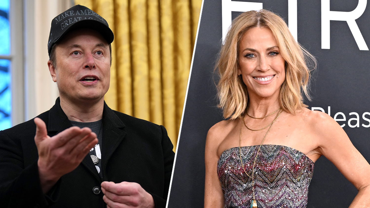 Elon Musk wears a black MAGA cap and talks in the Oval Office; Sheryl Crow smiles on a red carpet.