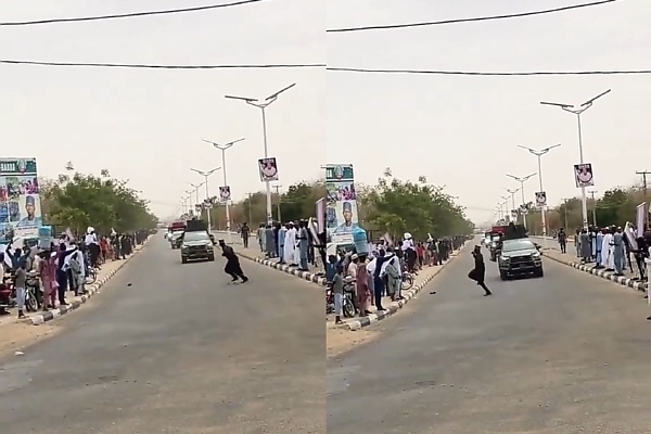 Moment A Vehicle In Tinubu’s Motorcade Nearly Hit A Man After Risking Life To Cross The Busy Road - autojosh 