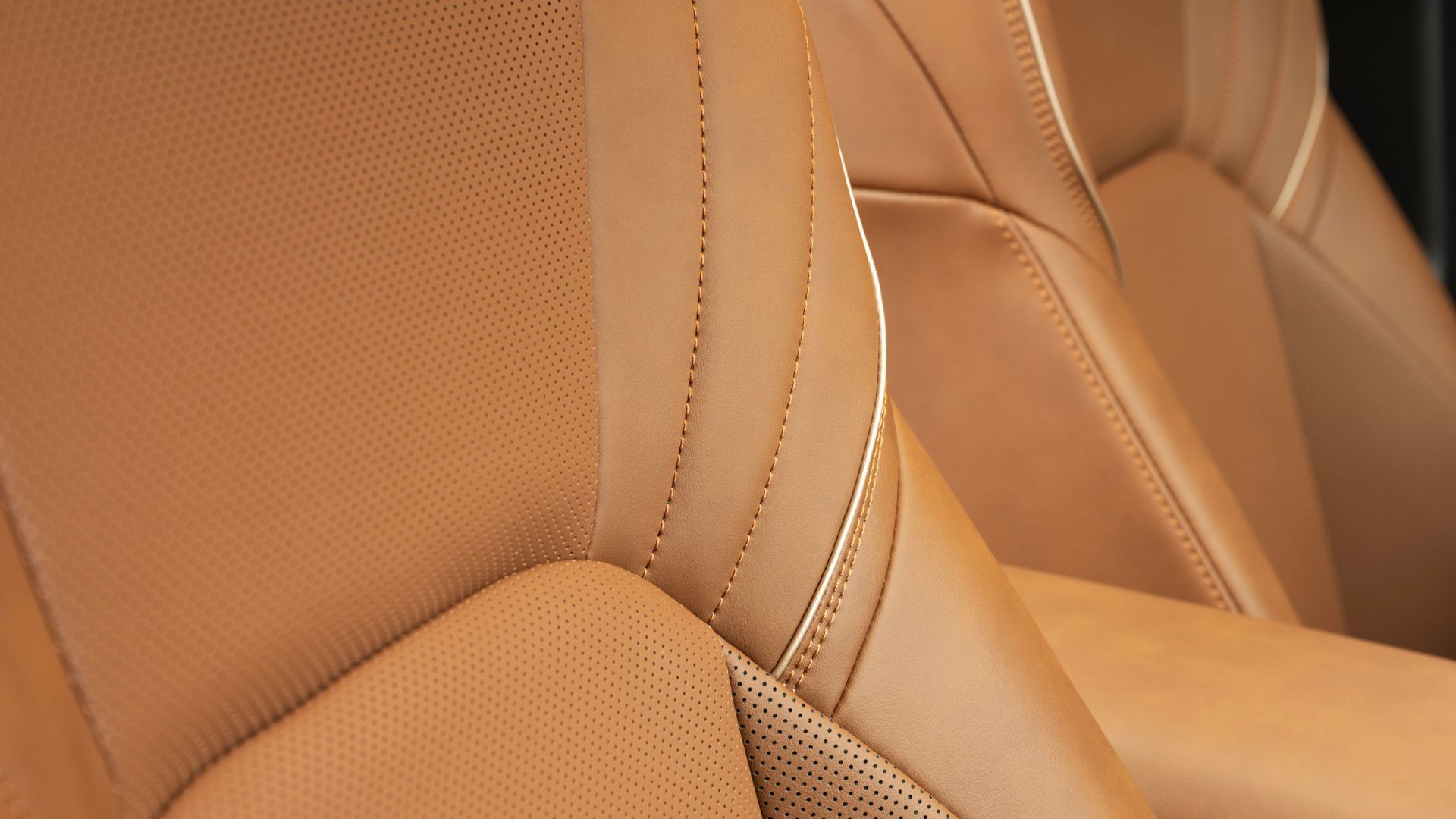 Close-up shot of the tan leather seats in the 2025 Toyota Crown Signia Limited.