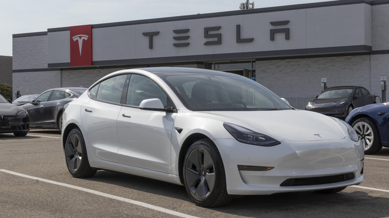 Side view of a Tesla electric car.