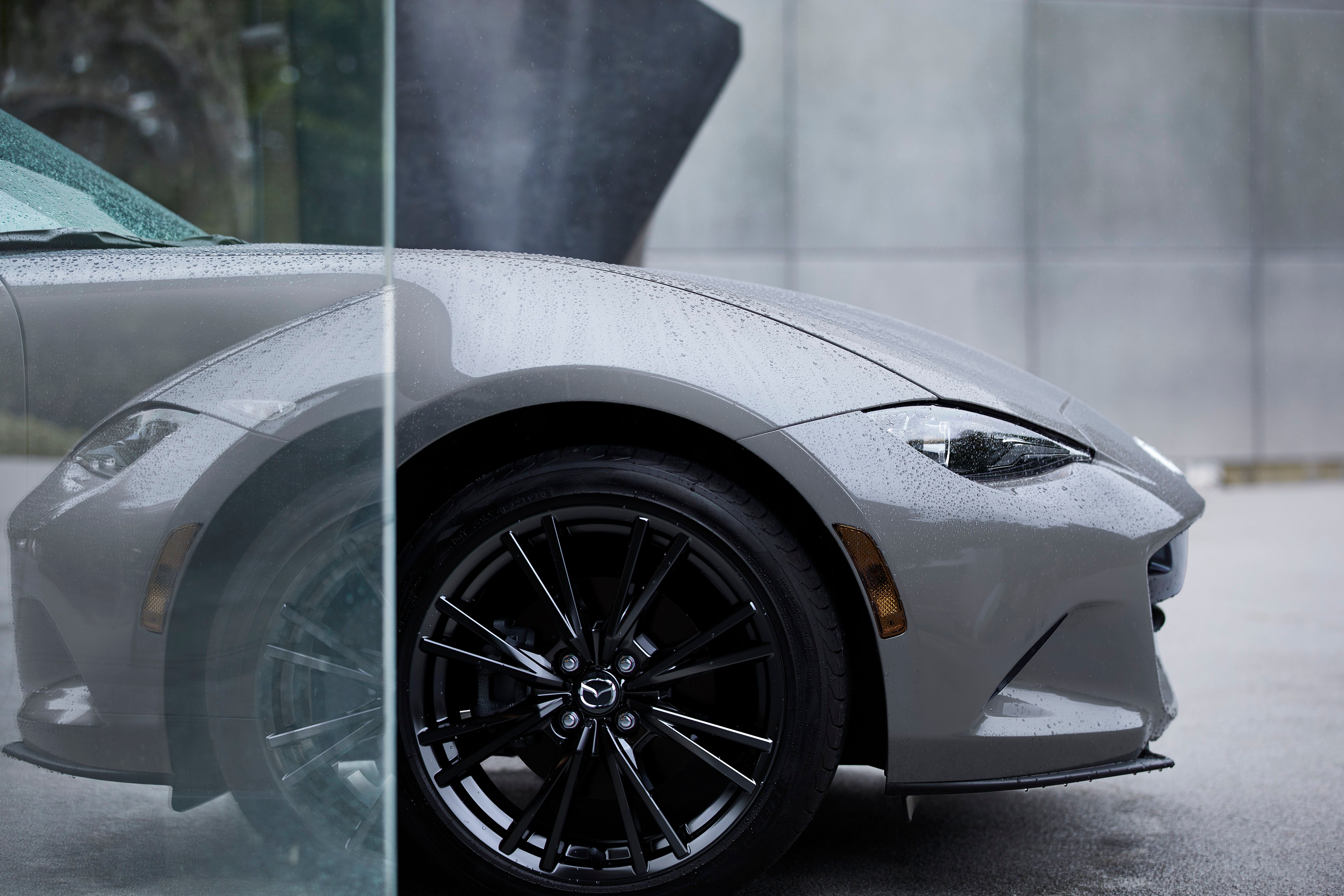 Upclose of the passenger side wheel of a 2026 Mazda MX-5 Miata.
