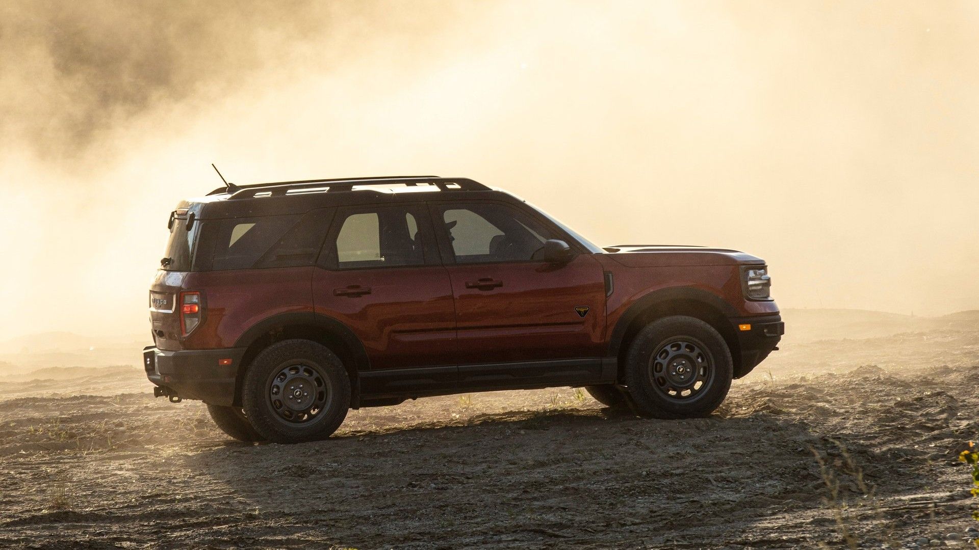 Side profile action shot of a 2021 Ford Bronco Sport