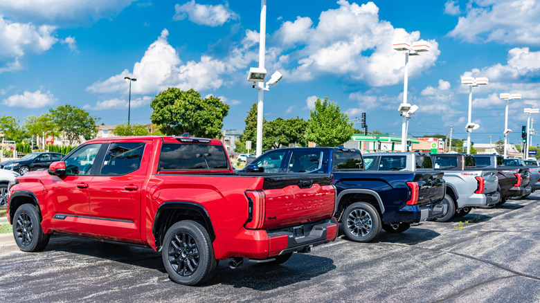 Toyota Tundra trucks parked on dealer lot