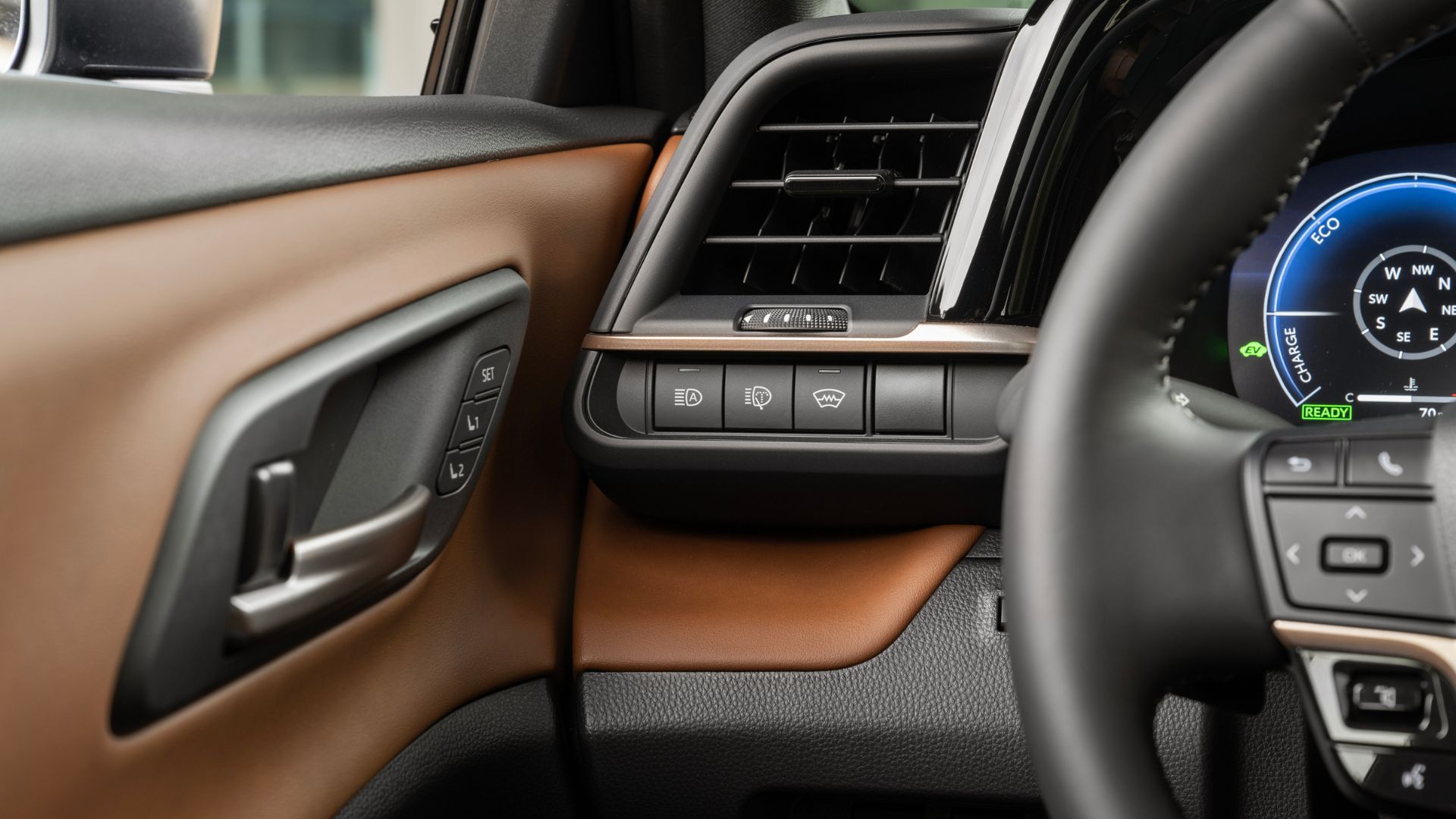 Close-up shot of some of the driver controls in the 2025 Toyota Crown Signia Limited.