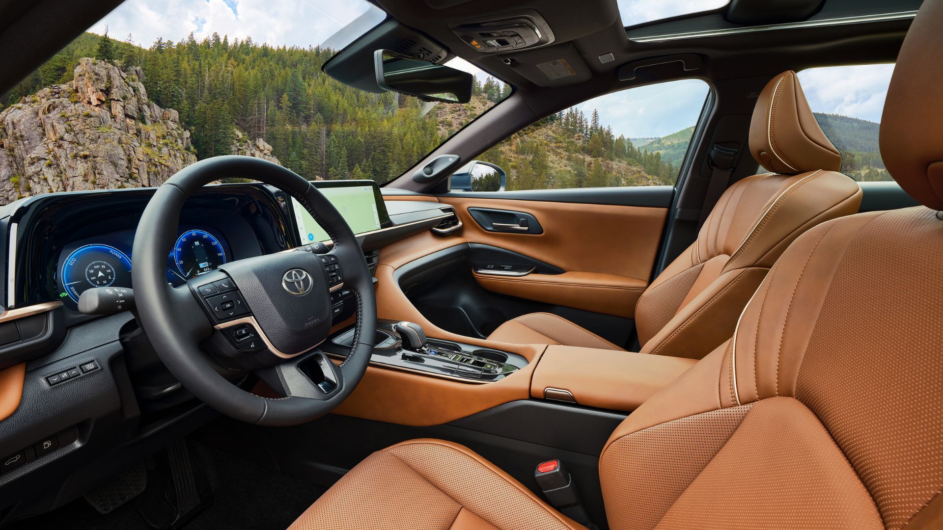 Shot inside the cabin of a 2025 Toyota Crown Signia.